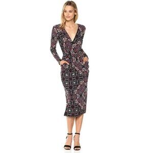 BCBGeneration Dress Midi Double V-neck Jersey Knit Long Sleeve Size S NWT